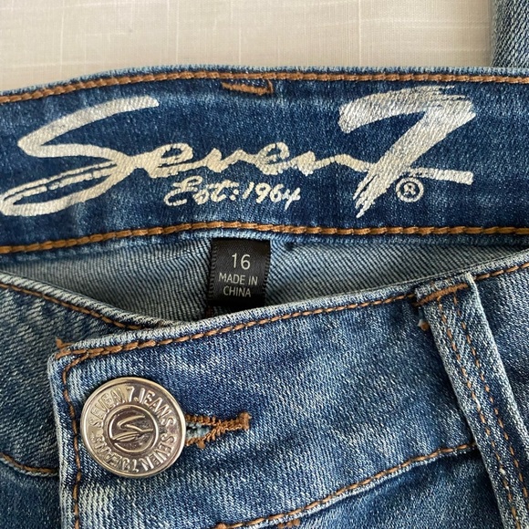 Seven 7 Blue Jeans 34x29 Pearls High Rise Skinny Tag Size 16 - Picture 10 of 14